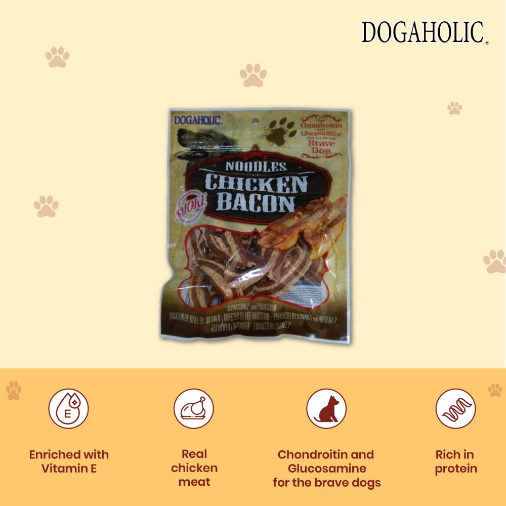 Dogaholic Noodles Smoked Chicken Bacon Strips Dog Treats