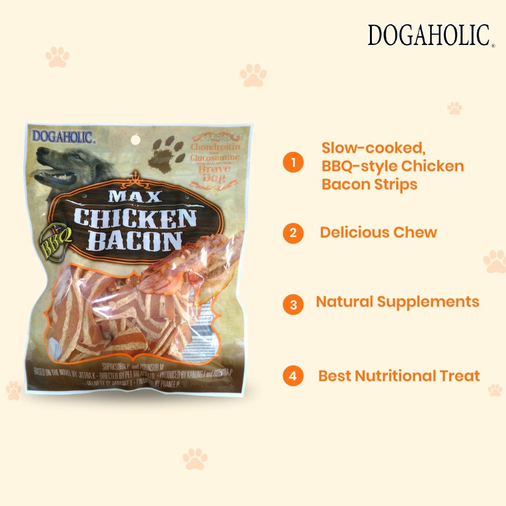 Dogaholic Max Barbeque Chicken Bacon Strips Dog Treats