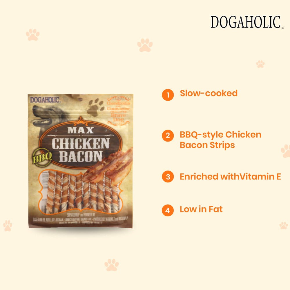 Dogaholic Max Barbeque Chicken Bacon Sticks Dog Treats