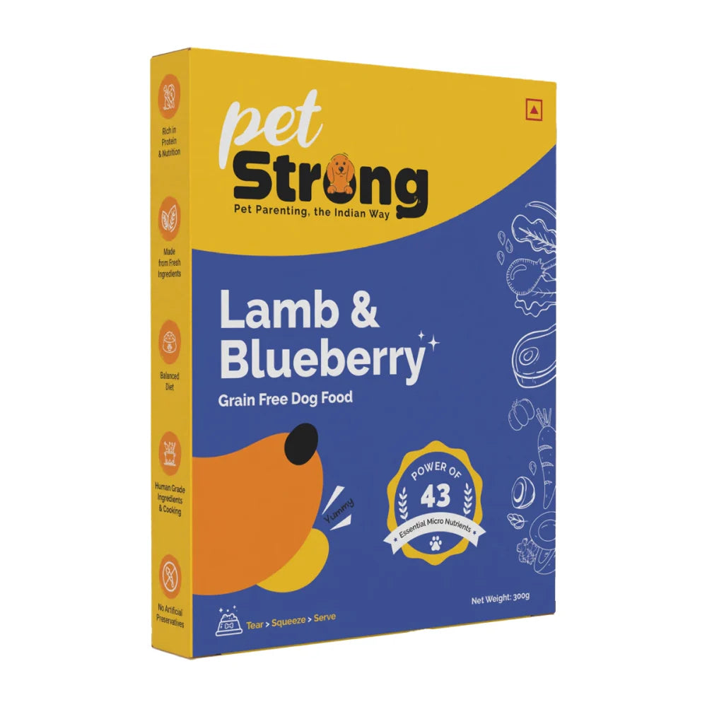 PetStrong Lamb and Blueberry Grain Free Fresh Food and Probiotic and Prebiotic Gut Health Supplement Sachet for Dogs Combo