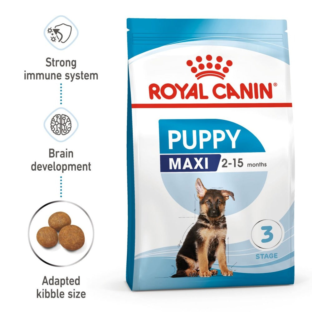 Royal Canin Maxi Puppy Dry Food and Furlicks Gut Health Supplement Combo for Dogs