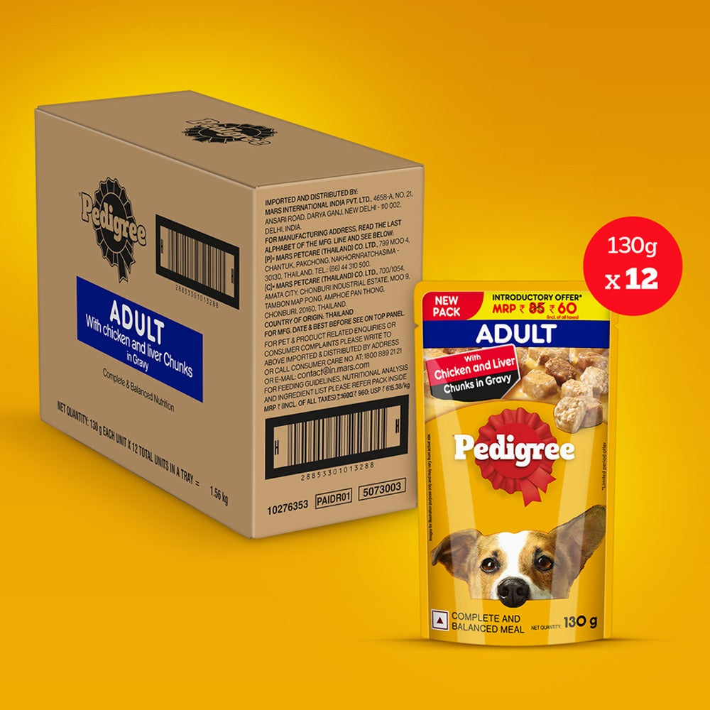 Pedigree Chicken and Liver Chunks in Gravy Adult Dog Wet Food (130g)