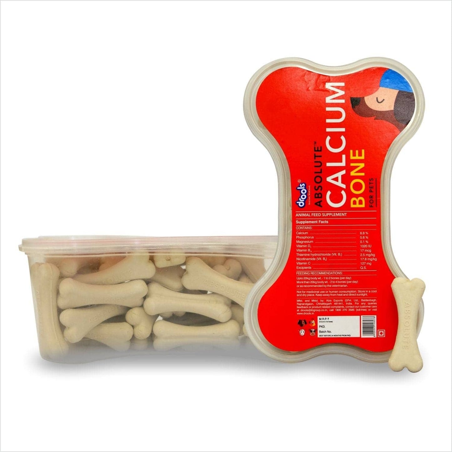 Drools Absolute Calcium Bone Treats with Pet Vogue Rubber Bone Chew Toy Combo for Dogs