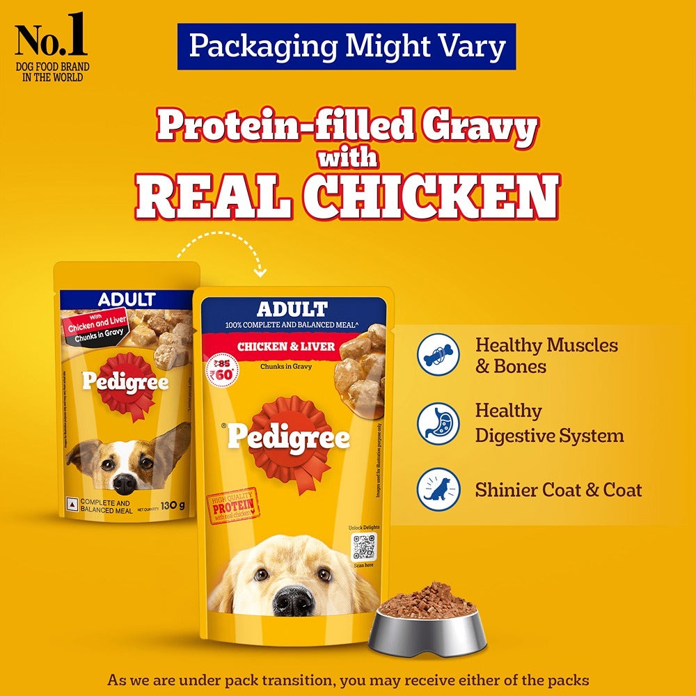 Pedigree Chicken and Liver Chunks in Gravy Adult Dog Wet Food (130g)