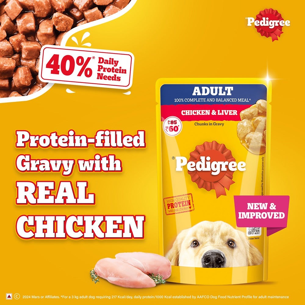 Pedigree Chicken and Liver Chunks in Gravy Adult Dog Wet Food (130g)