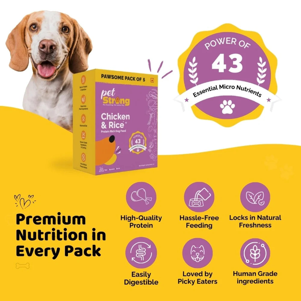 PetStrong Chicken and Rice Fresh Food and 2.2 Meal Protein Booster for Dogs Combo