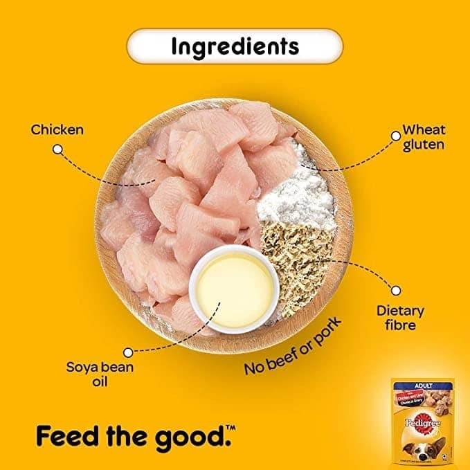 Pedigree Chicken and Vegetables Dry and Chicken and Liver Chunks in Gravy Wet Adult Dog Food Combo