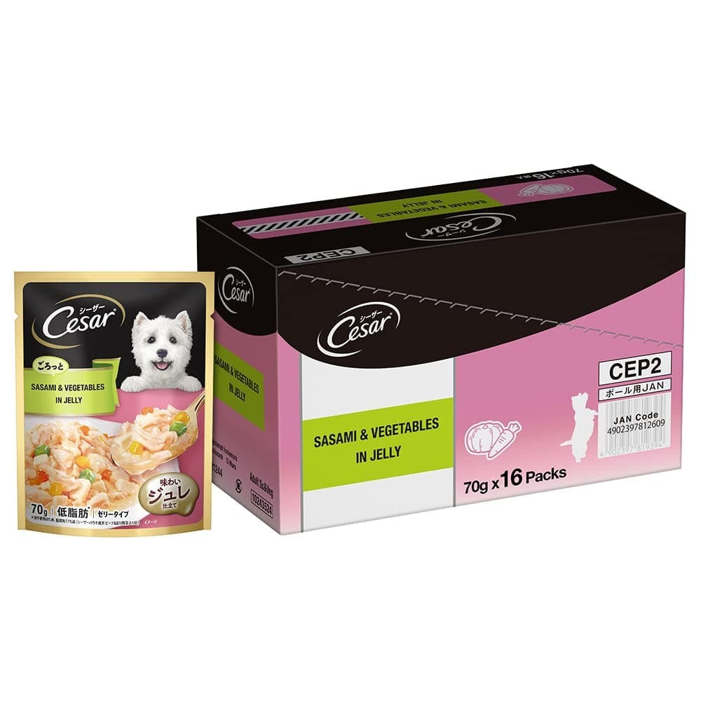 Henlo Chicken & Vegetable Baked Dry Food for Adult Dogs and Cesar Sasami & Vegetables in Jelly Adult Dog Wet Food Combo