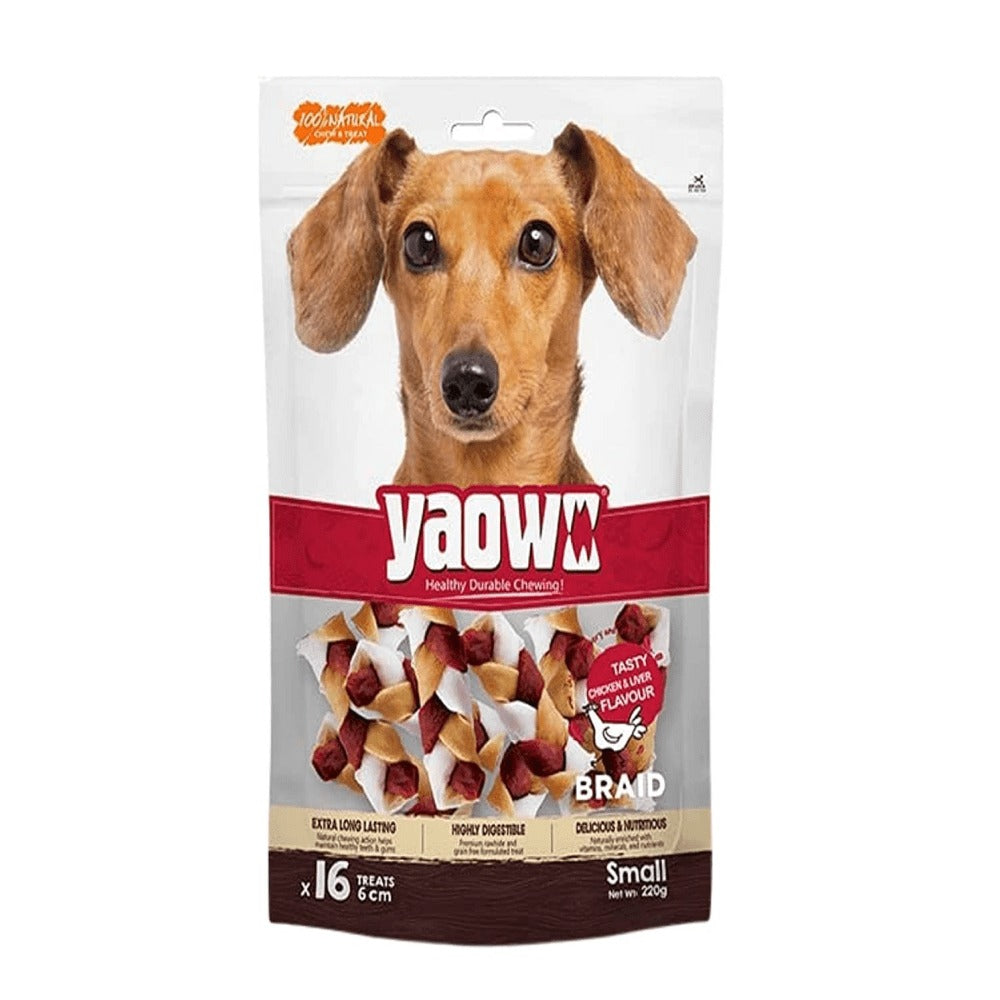 Gnawlers Yaowo Braid Chicken and Liver Dog Treats (6cm)