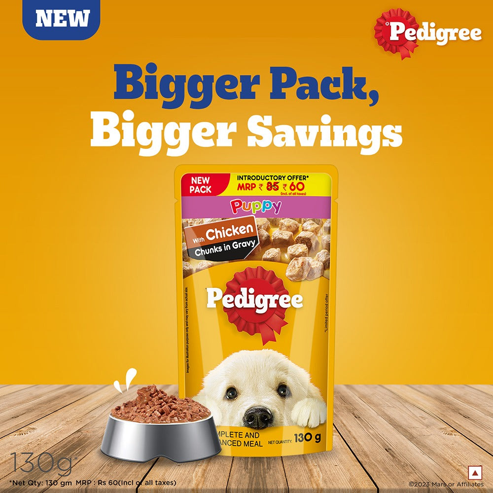 Pedigree Chicken Chunks in Gravy Pouch Puppy Dog Wet Food (130g)