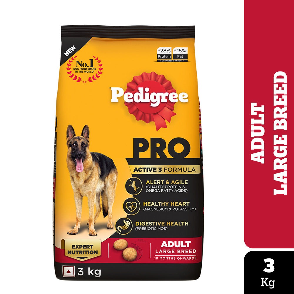 Pedigree PRO Expert Nutrition Active Adult (18 Months Onwards) Large Breed Dry Food and Chicken Flavor Biscrok Biscuits Treats Combo for Dogs