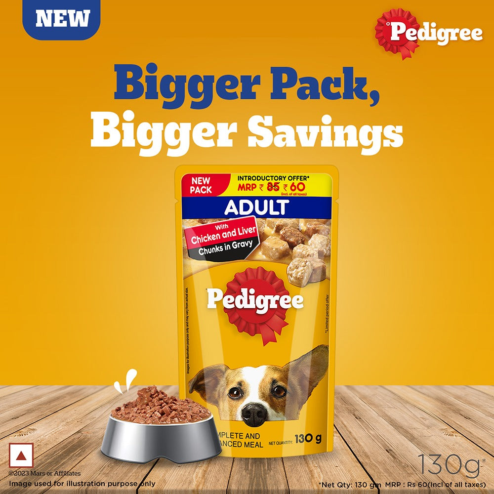 Pedigree Chicken and Liver Chunks in Gravy Adult Dog Wet Food (130g)