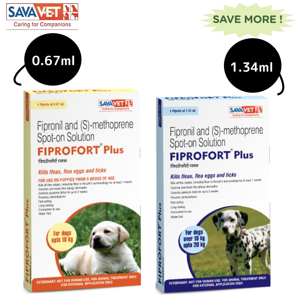 Savavet Fiprofort Plus (Fipronil) Tick & Flea Control Spot On for Dogs Upto 10kg and 10-20kg Combo