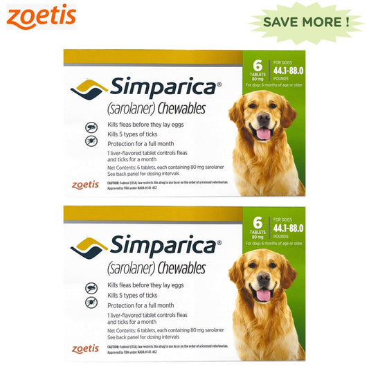 Zoetis Simparica 20-40kg Tick and Flea Control Tablet Combo for Dogs (6+6 tablets)