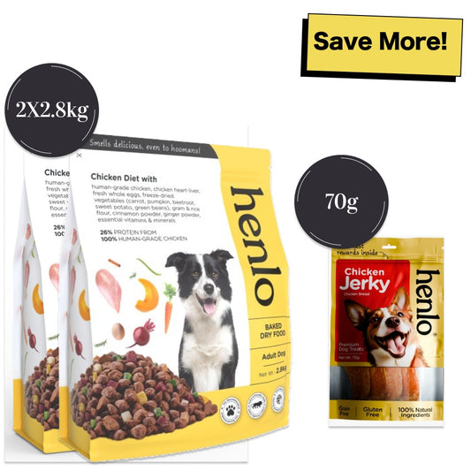 Henlo Chicken & Vegetable Baked Dry Food and Chicken Jerky Treats for Dogs Combo