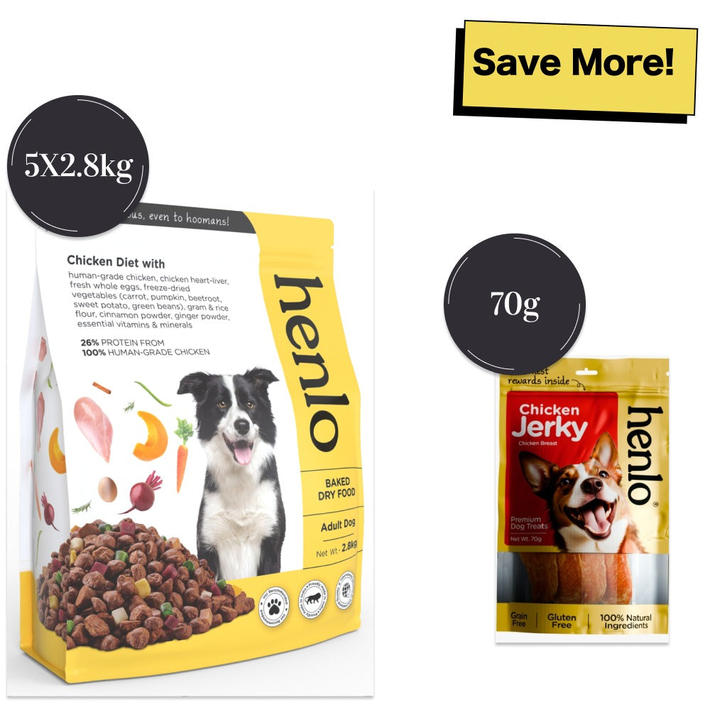 Henlo Chicken & Vegetable Baked Dry Food and Chicken Jerky Treats for Dogs Combo