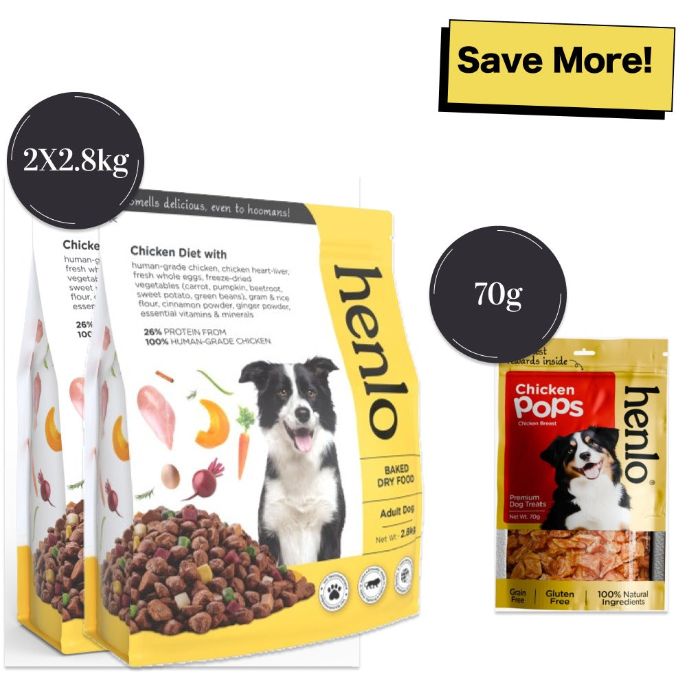 Henlo Chicken & Vegetable Baked Dry Food and Chicken Pops Treats for Dogs Combo