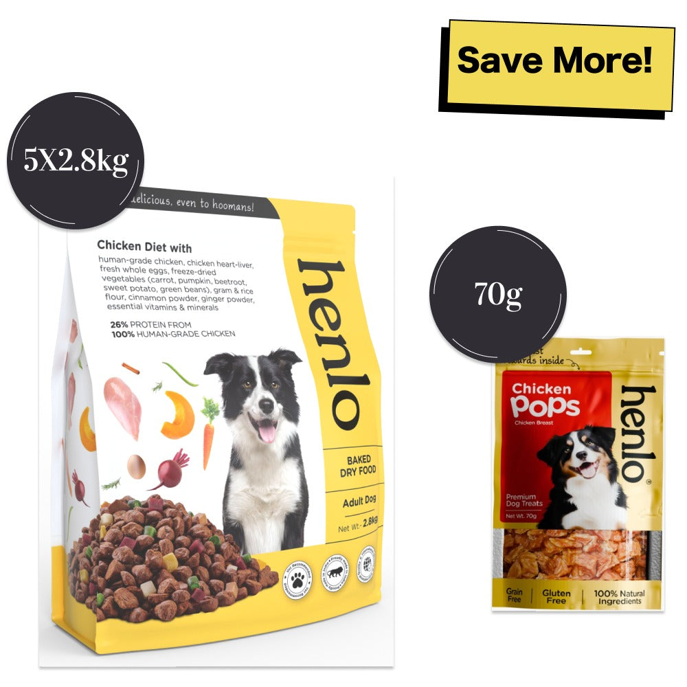 Henlo Chicken & Vegetable Baked Dry Food and Chicken Pops Treats for Dogs Combo