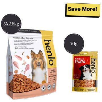 Henlo Chicken and Egg Baked Dry Food for Adult Dogs & Puppies and Chicken Pops Treats for Dogs Combo