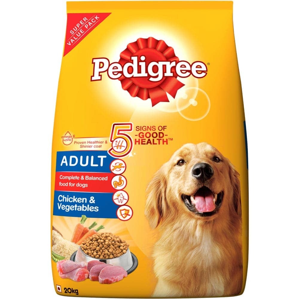 Pedigree Chicken and Vegetables Dry and Chicken and Liver Chunks in Gravy Wet Adult Dog Food Combo