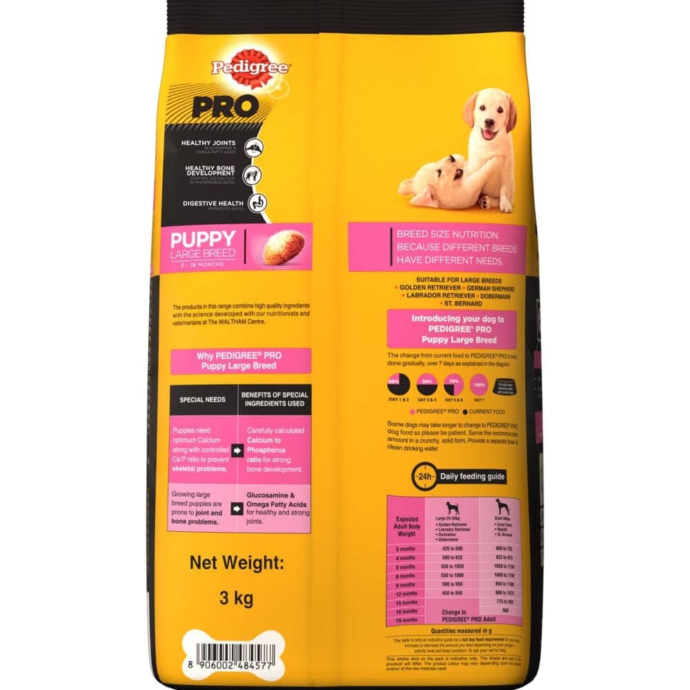 Pedigree PRO Large Breed Puppy Dry Food and Chicken Flavour Biscrok Treat Combo (3kg +900g)