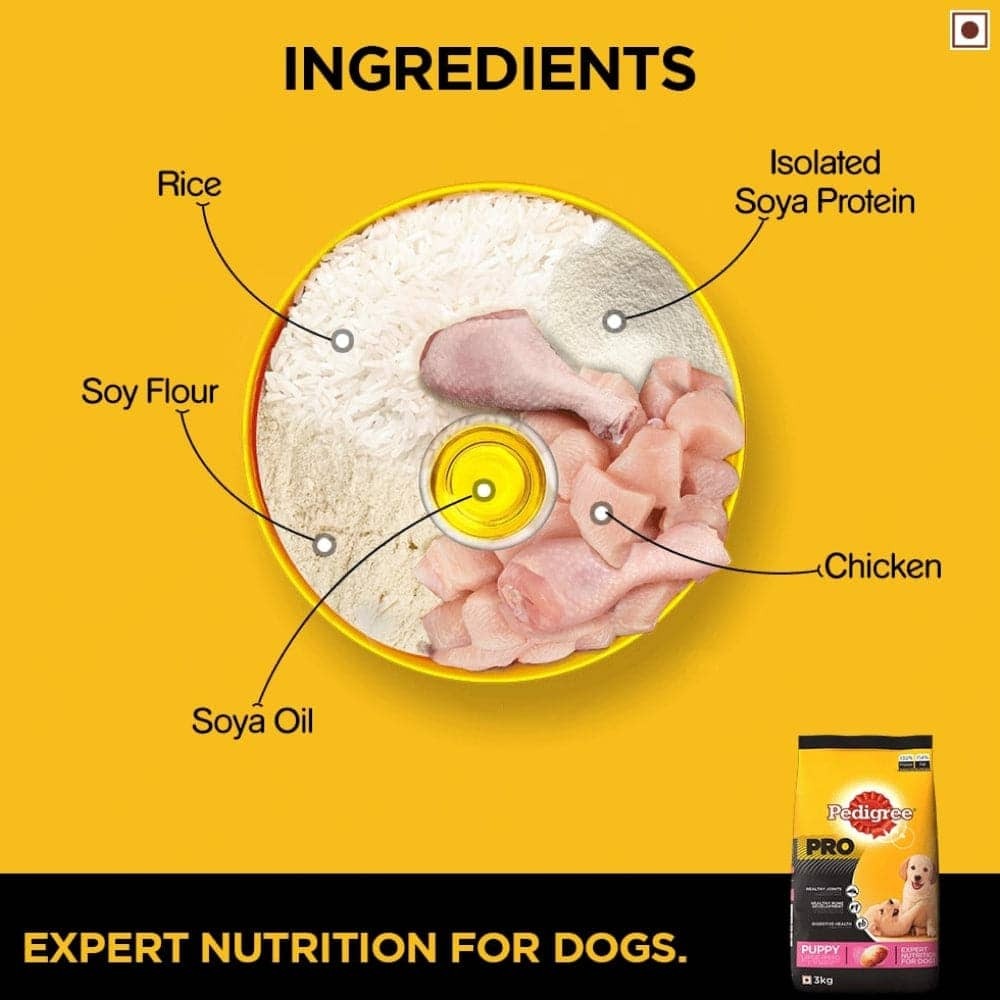 Pedigree PRO Large Breed Puppy Dry Food and Chicken Flavour Biscrok Treat Combo (3kg +900g)