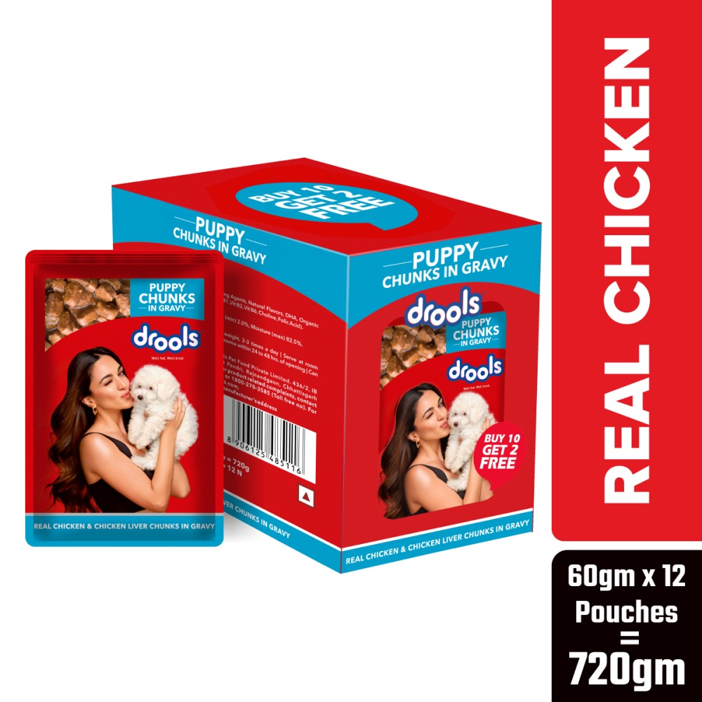 Drools Real Chicken & Chicken Liver Chunks in Gravy Puppy Dog Wet Food (60g)