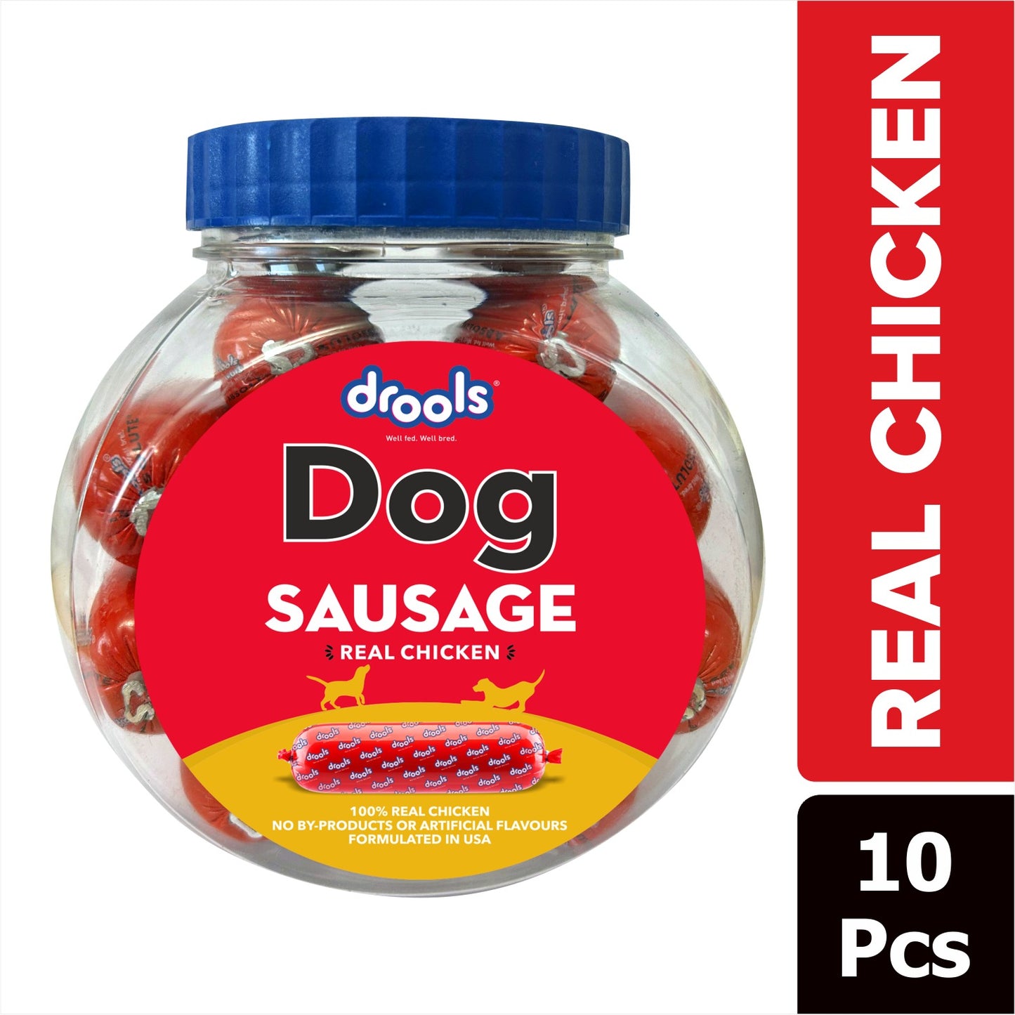 Drools Real Chicken Sausage Treats & Outward Hound Nina Ottosson Brick Game (Blue Level 2) Combo for Dogs