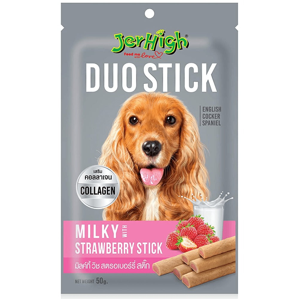 JerHigh Milky With Strawberry Duo Stick Dog Treat