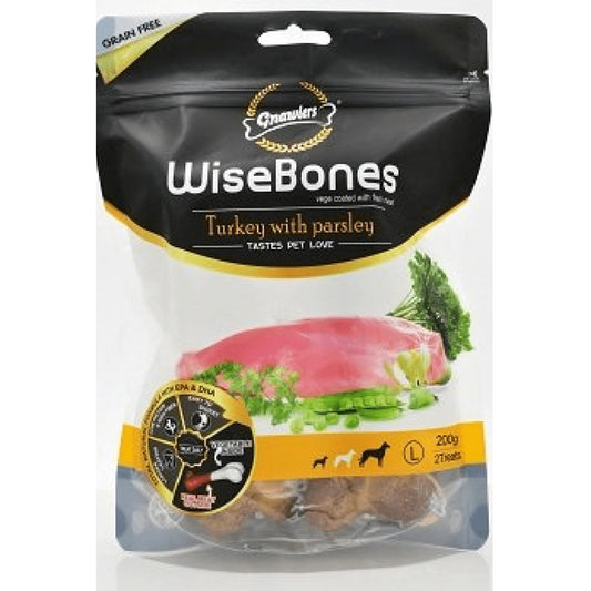 Gnawlers WiseBones Turkey with Parsley Dog Treats (200g)