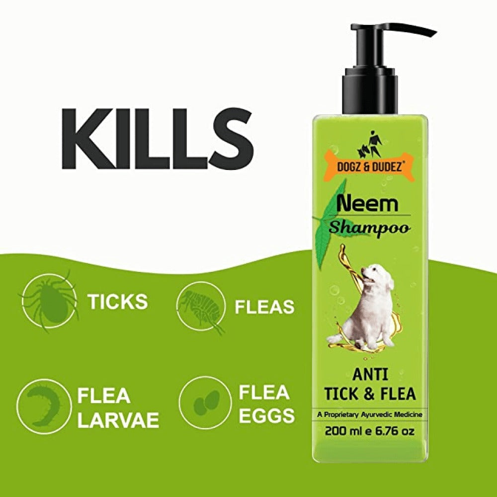 DOGZ & DUDEZ Natural Neem Anti Tick and Flea Shampoo for Dogs and Cats