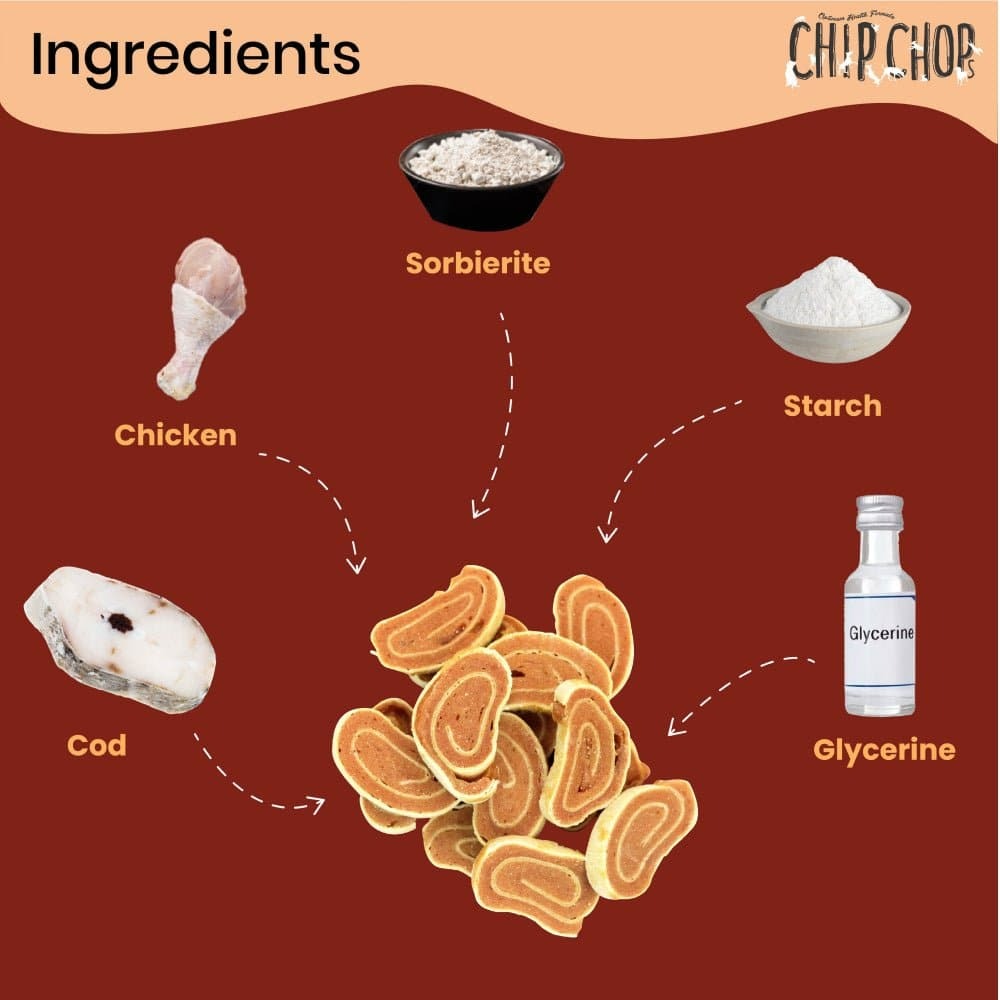 Chip Chops Chicken & Codfish Rolls and Sweet Potato Chicken Dog Treats Combo