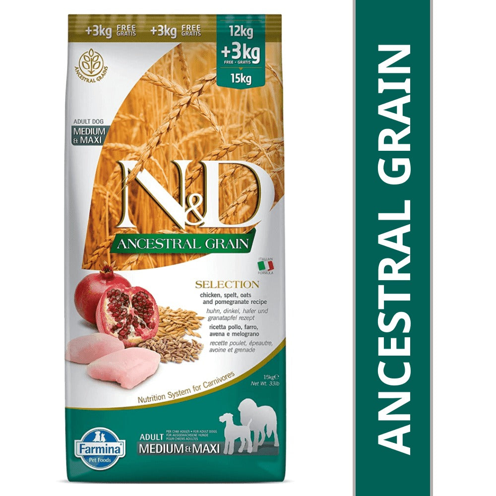 Farmina N&D Chicken & Pomegranate Ancestral Grain Selection Adult Medium Maxi Dog Dry Food