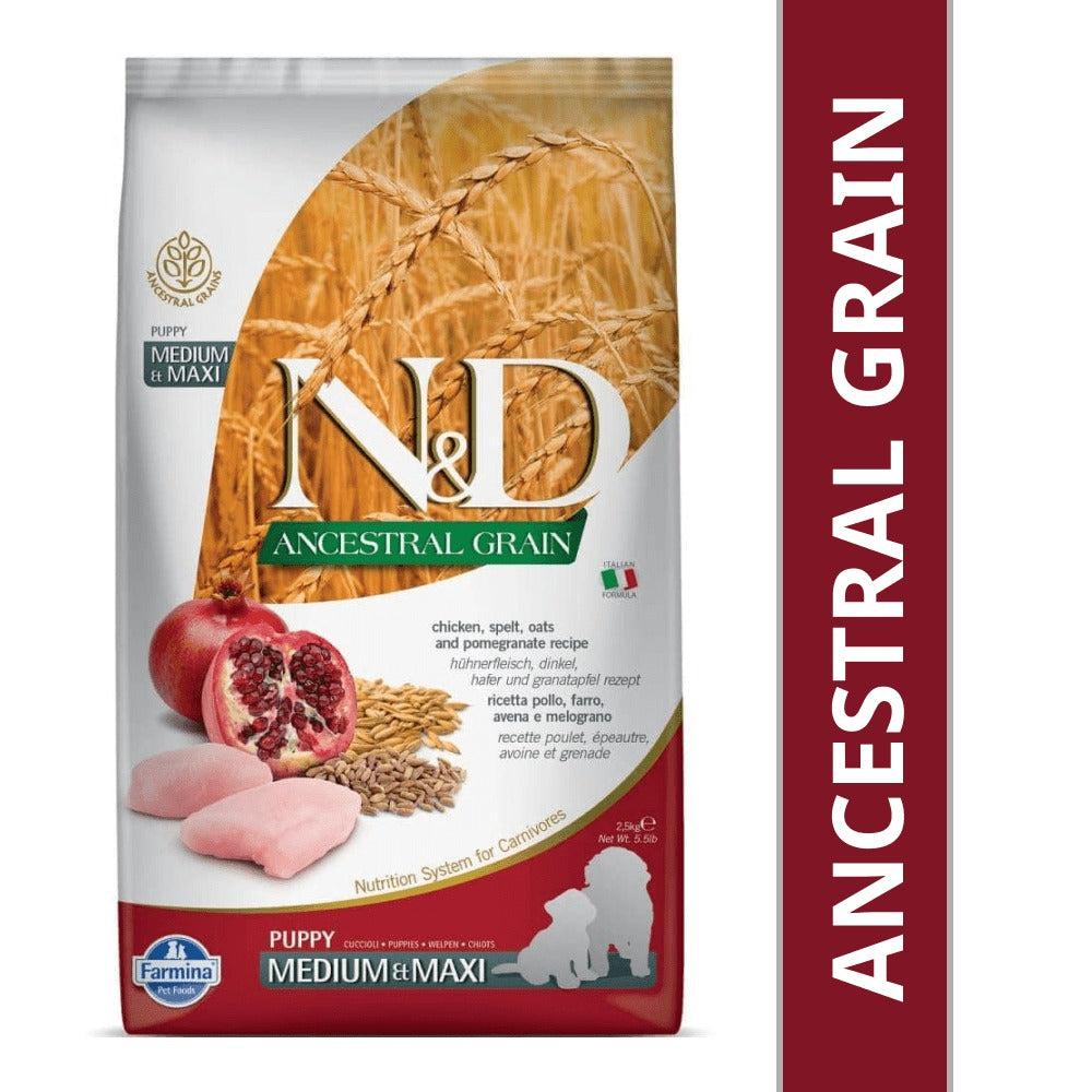 Farmina N&D Chicken & Pomegranate Ancestral Grain Puppy Medium Maxi Dog Dry Food