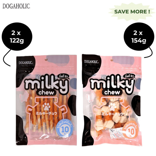 Dogaholic Milky Chew Chicken Stick Style and Bone Style Dog Treats Combo (2+2)