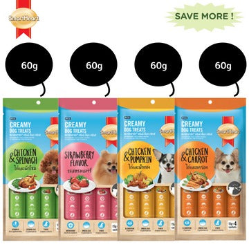 SmartHeart Chicken & Carrot, Chicken & Pumpkin, Chicken & Spinach and Chicken & Strawberry Dog Creamy Treat Combo