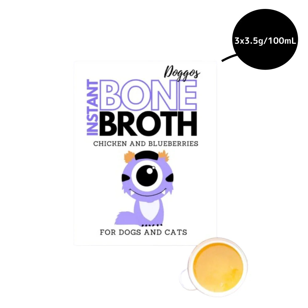 Doggos Instant Chicken Bone Broth with Blueberries for Cats and Dogs