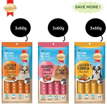 SmartHeart Chicken & Carrot, Chicken & Pumpkin and Chicken & Strawberry Dog Creamy Treat Combo