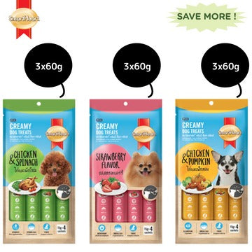 SmartHeart Chicken & Pumpkin, Chicken & Spinach and Chicken & Strawberry Dog Creamy Treat Combo