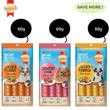 SmartHeart Chicken & Carrot, Chicken & Pumpkin and Chicken & Strawberry Dog Creamy Treat Combo