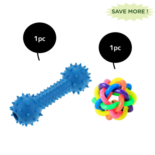 Pet Vogue Bone Shaped Rubber Chew Toy and Bouncy Rubber Ball Toys Combo for Dogs