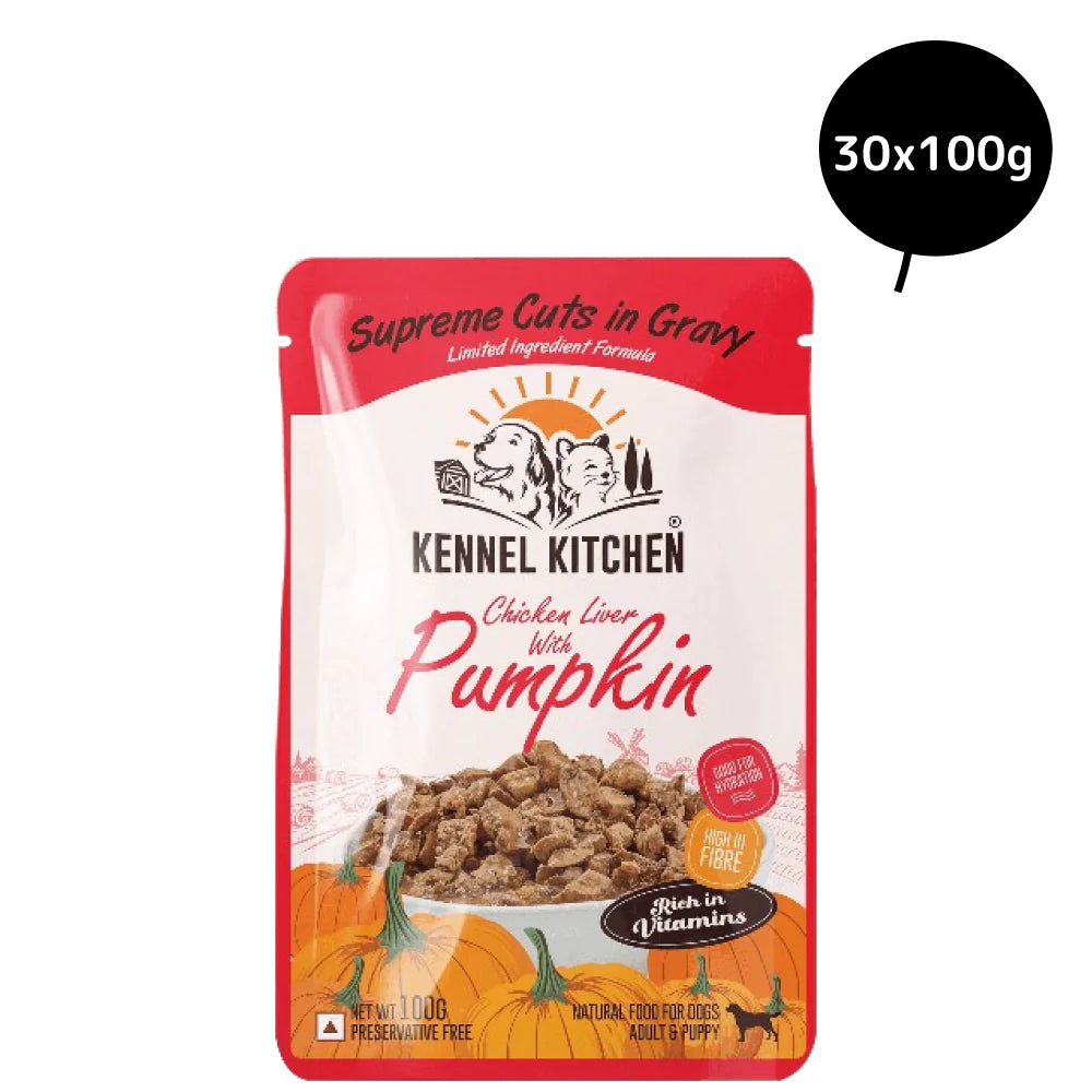 Kennel Kitchen Supreme Cuts in Gravy Chicken Liver Recipe with Pumpkin Puppy & Adult Dog Wet Food (All Life Stage)