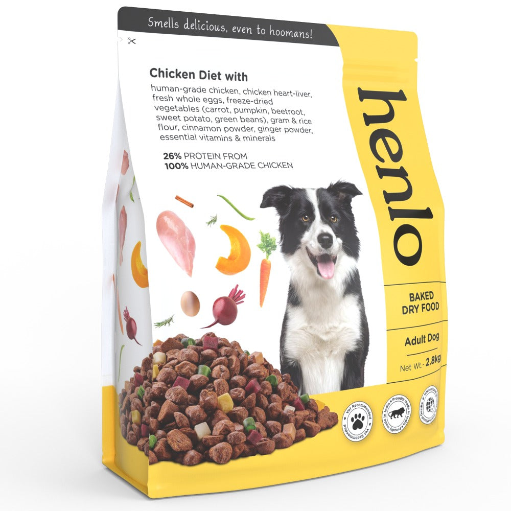 Henlo Chicken & Vegetable Baked Dry Food and Chicken Jerky treats for Dogs Combo