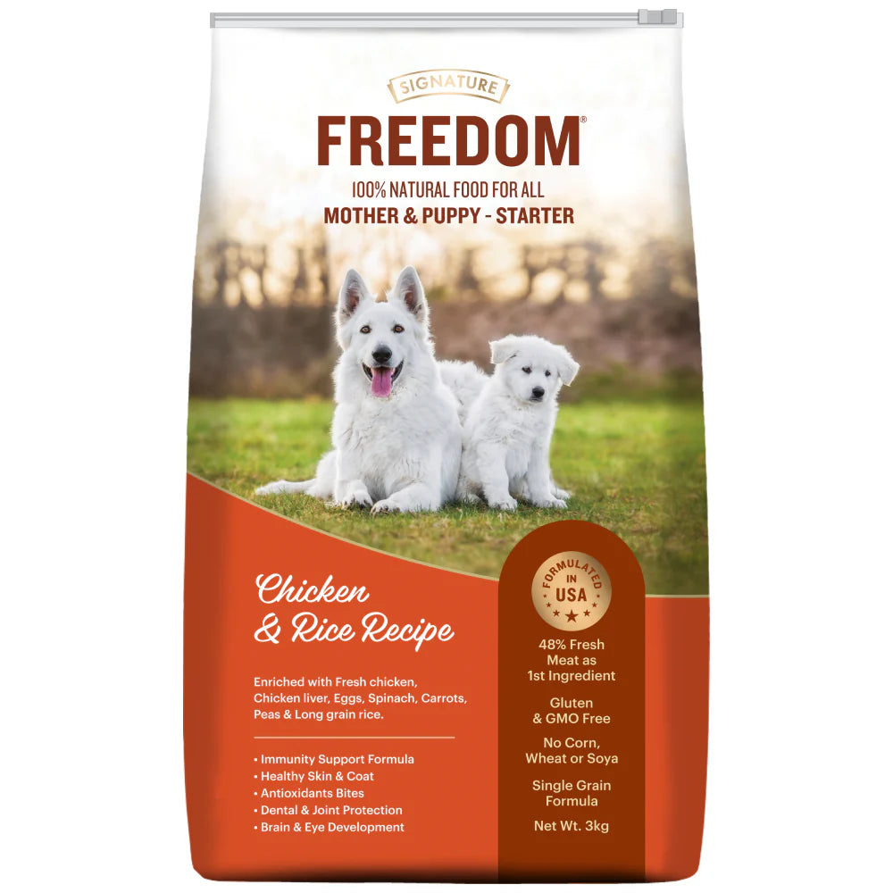 Signature Freedom Chicken and Rice and Grain Zero Real Chicken, Egg and Vegetables Mother and Puppy Starter Dog Dry Food Combo