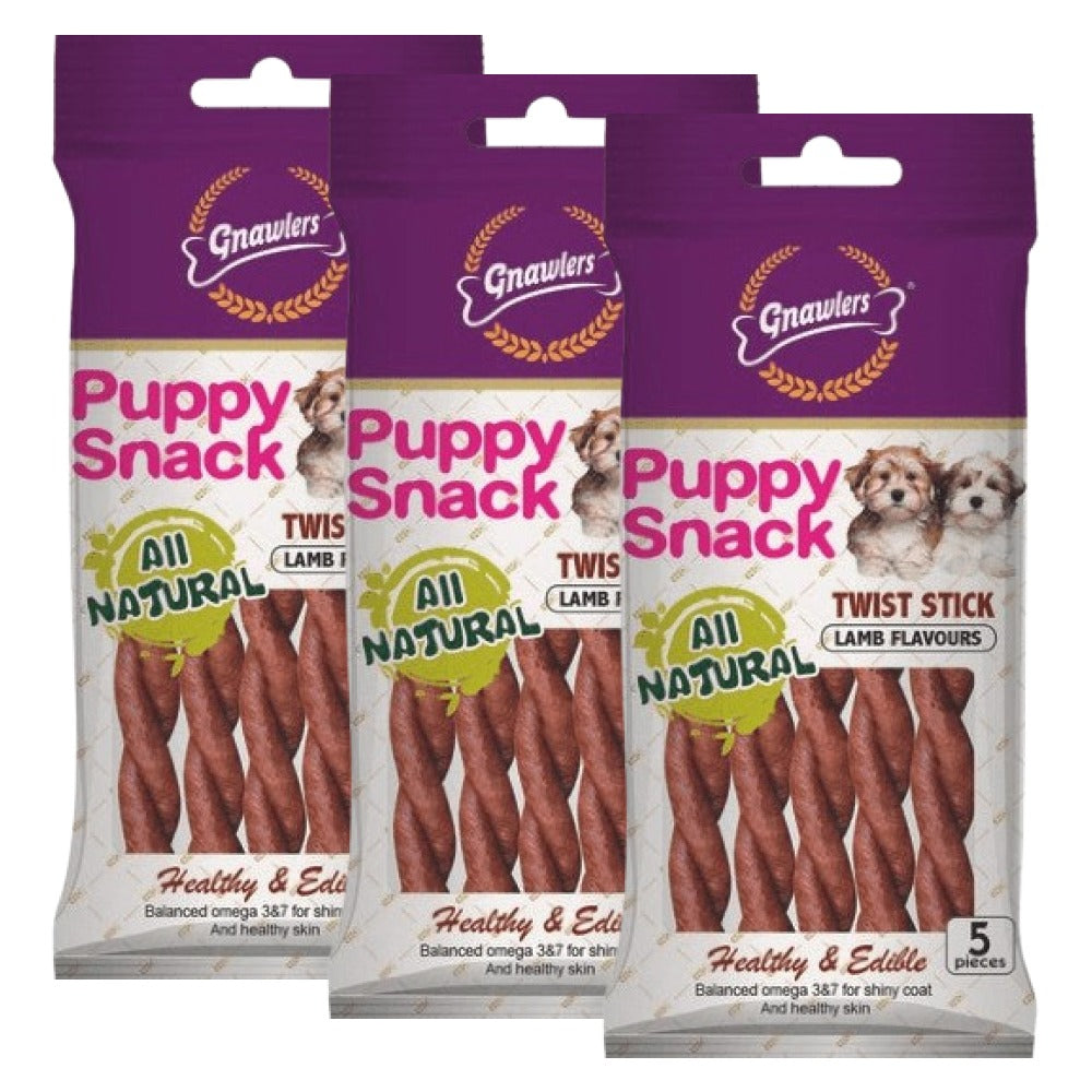 Gnawlers Puppy Snack Twist Stick Lamb Flavoured Dog Treats