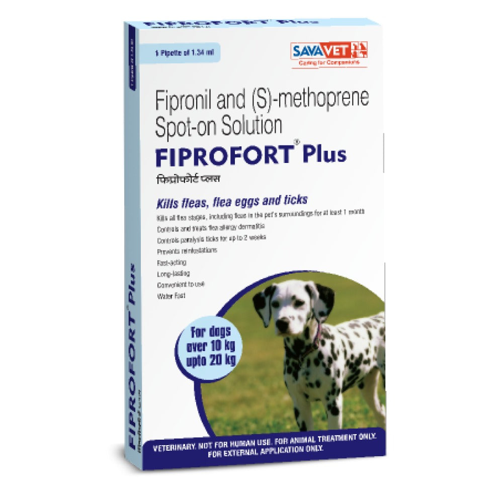 Savavet Fiprofort Plus (Fipronil) Tick & Flea Control Spot On for Dogs Upto 10kg and 10-20kg Combo