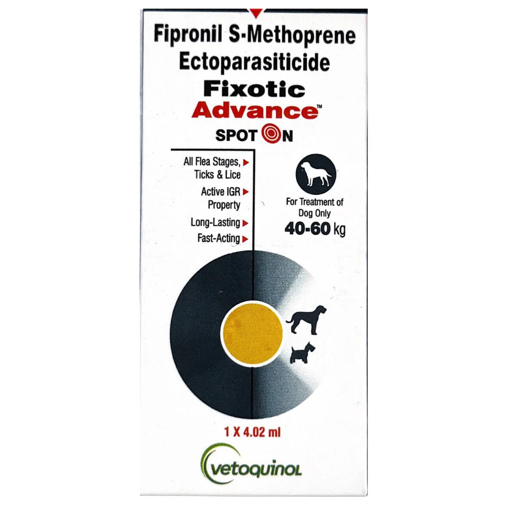 Vetoquinol Fixotic Advance 40 to 60kg Spoton and Skyec Skyworm XL Dog Deworming Tablet Combo