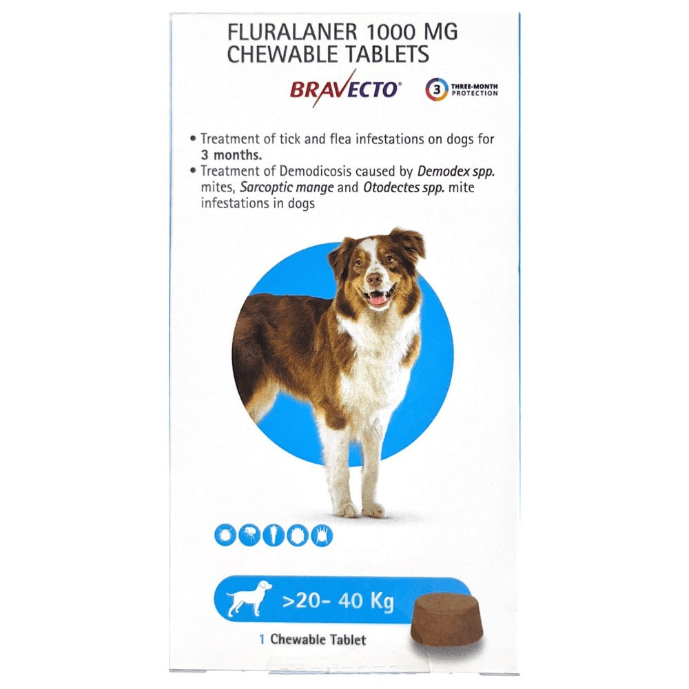 MSD Animal Health Bravecto (Fluralaner) Dog Tick and Flea Control Tablet (pack of 1 tablet)