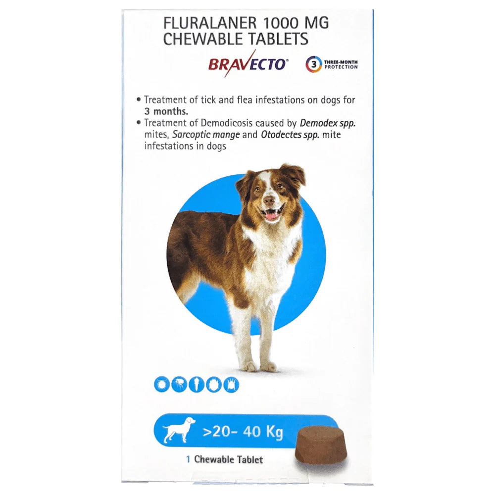 Kiwof Plus Dog Deworm Tablet (10 tablets) and Bravecto Dog Tick & Flea Control Tablet (20-40 kg) Combo