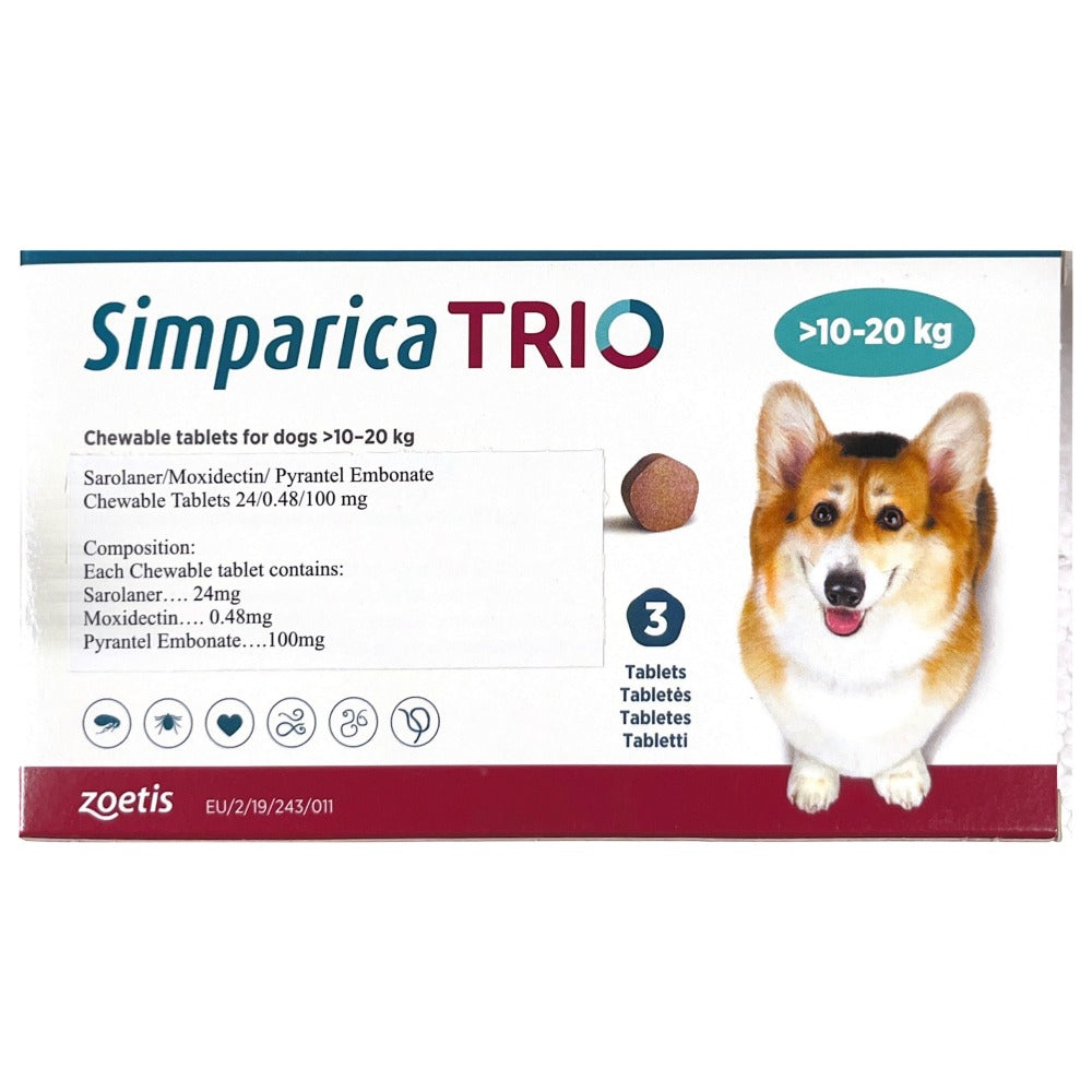 Zoetis Simparica Trio Tick and Flea Control Tablet for Dogs(1 tablet)